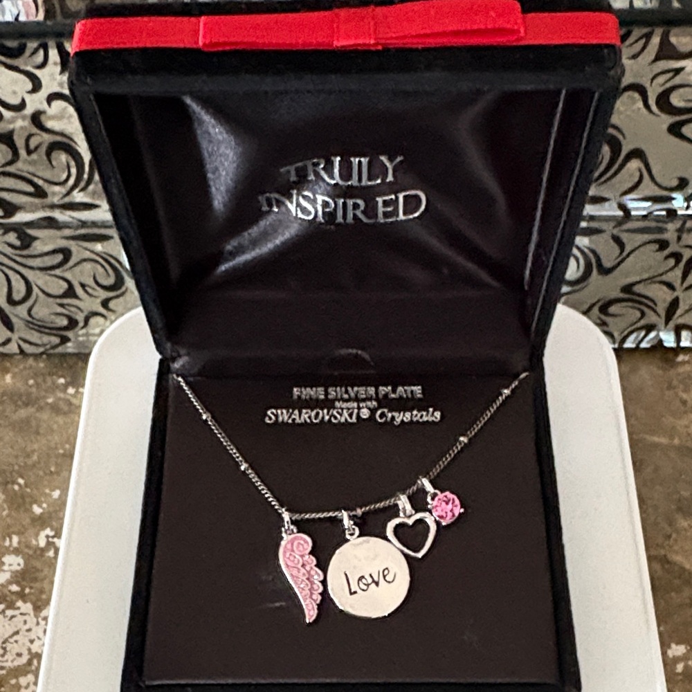 Love Silver Necklace with Pink Accents